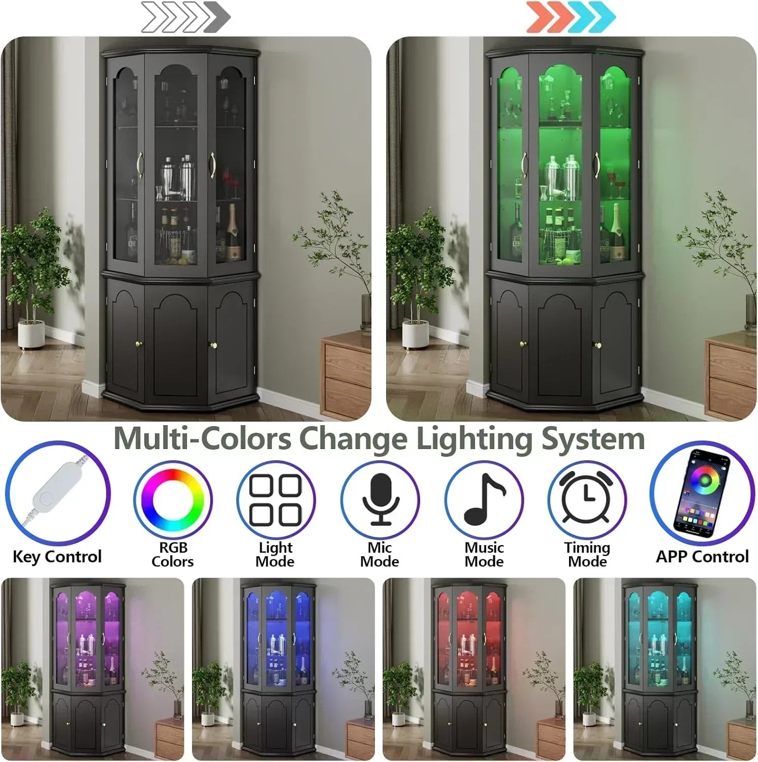 Corner wine cabinet with LED lights tall modern wine cabinet home bar wine storage cabinet