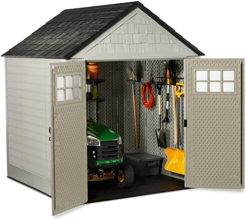Rubbermaid Resin Outdoor Storage Shed With Floor Weather Resistant Gray Organization for Home