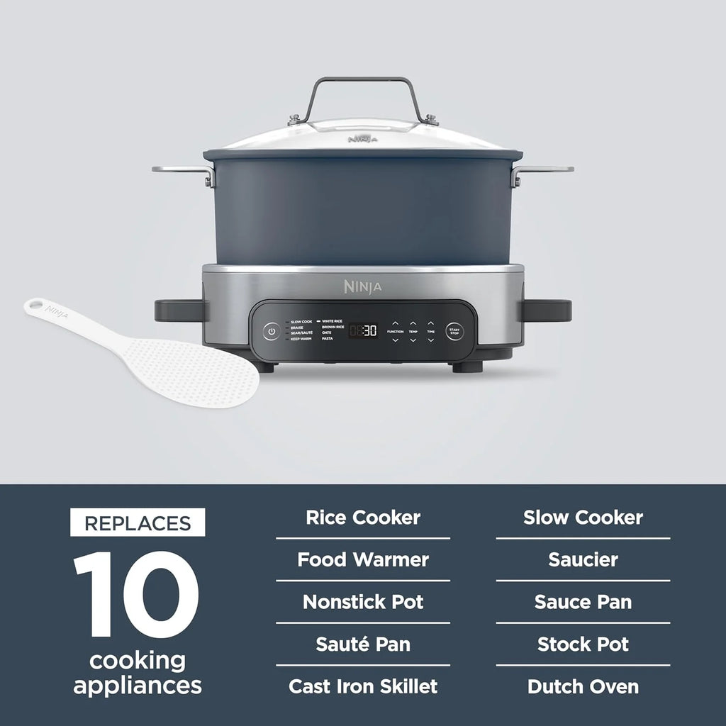 Ninja Slow Cookers 8.5-Quart Multi-Cooker with Dutch oven, steamer, glass lid with integrated spoon, nonstick and oven-safe pot
