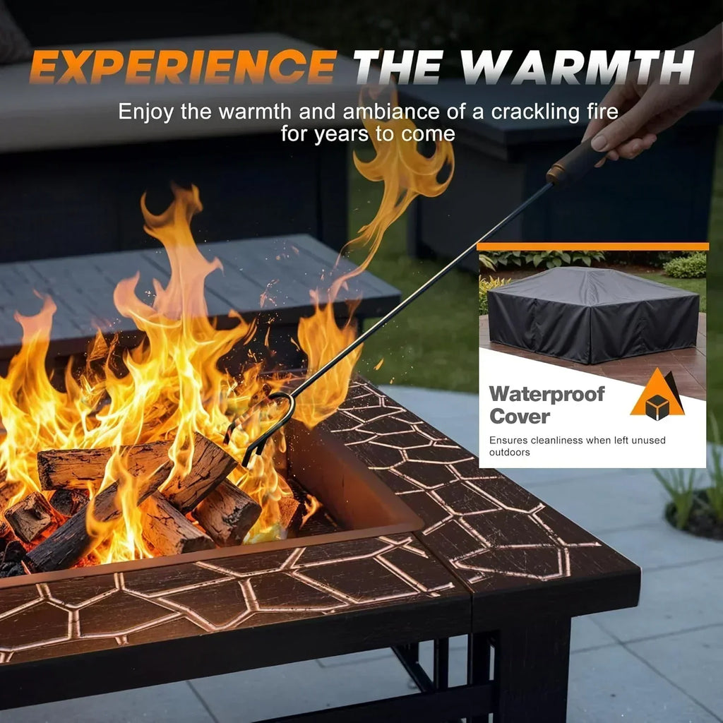 Devoko Outdoor Fire Pit 32 Inch Firepit Table Metal Outdoor Fireplaces with Waterproof Cover