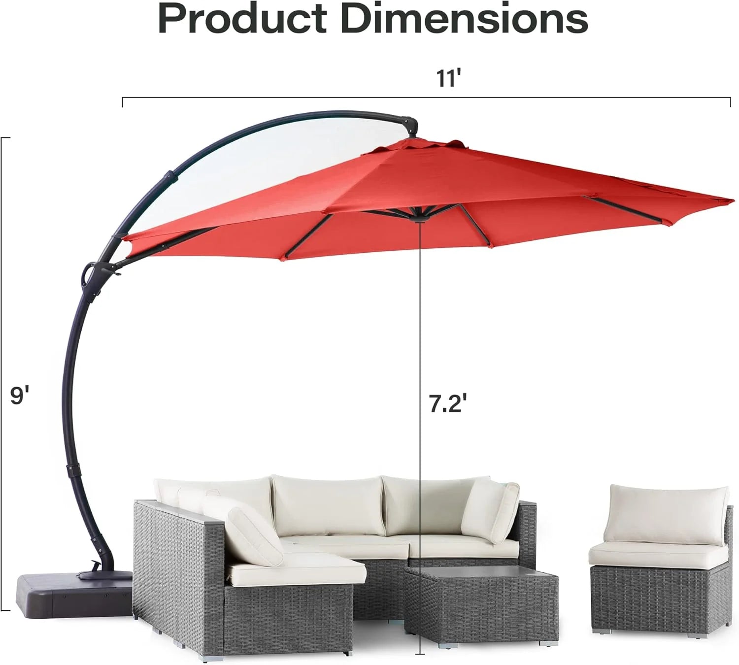 LAUSAINT HOME Outdoor Patio Umbrella with Base included, 11 FT Deluxe Curvy Cantilever Umbrella Heavy Duty Offset Hanging Umbrella with 360° Rotation for Market, Pool, Garden, Backyard, Deck (Beige)