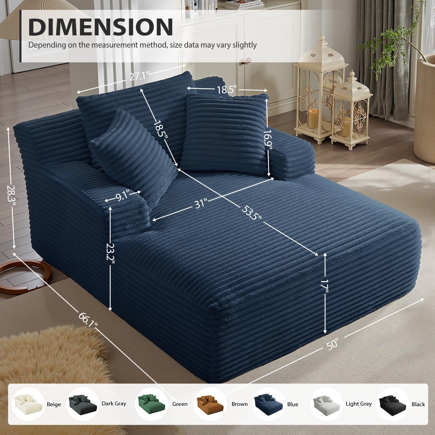 50-inch indoor recliner oversized corduroy upholstered boneless sofa bed deep sleeper sofa