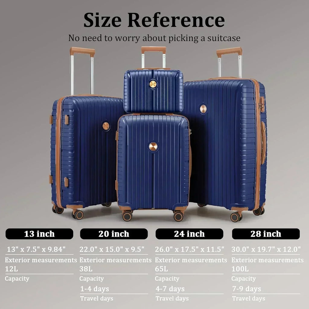 5-piece PP hardshell lightweight travel carry-on luggage set with dual spinner wheels