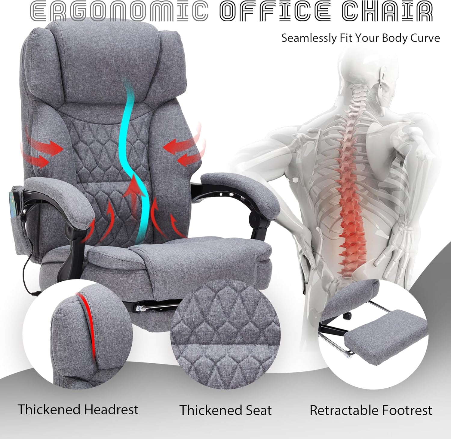 Massage Office Chair with Footrest 6 Point Vibration and Heating Home Office Desk Chair