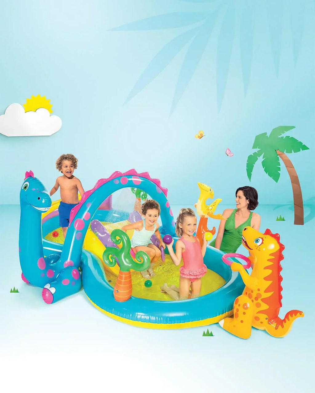 Intex 96 x 78 x 28 Inflatable Jungle Adventure Play Center Spray Kiddie Pool Water Slide