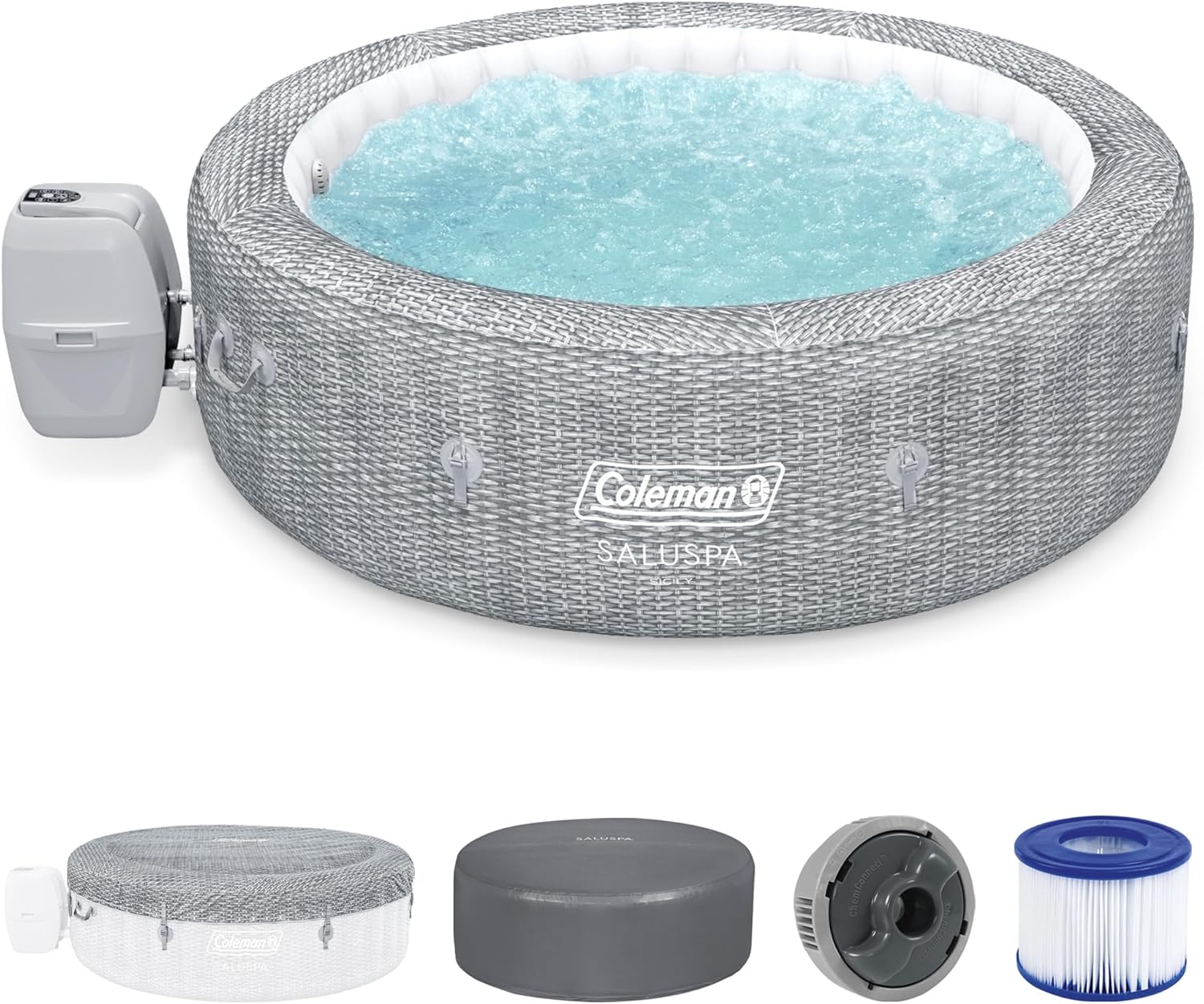 SaluSpa Sicily AirJet 7 Person Inflatable Hot Tub Round Portable Outdoor Spa 180 Soothing AirJets