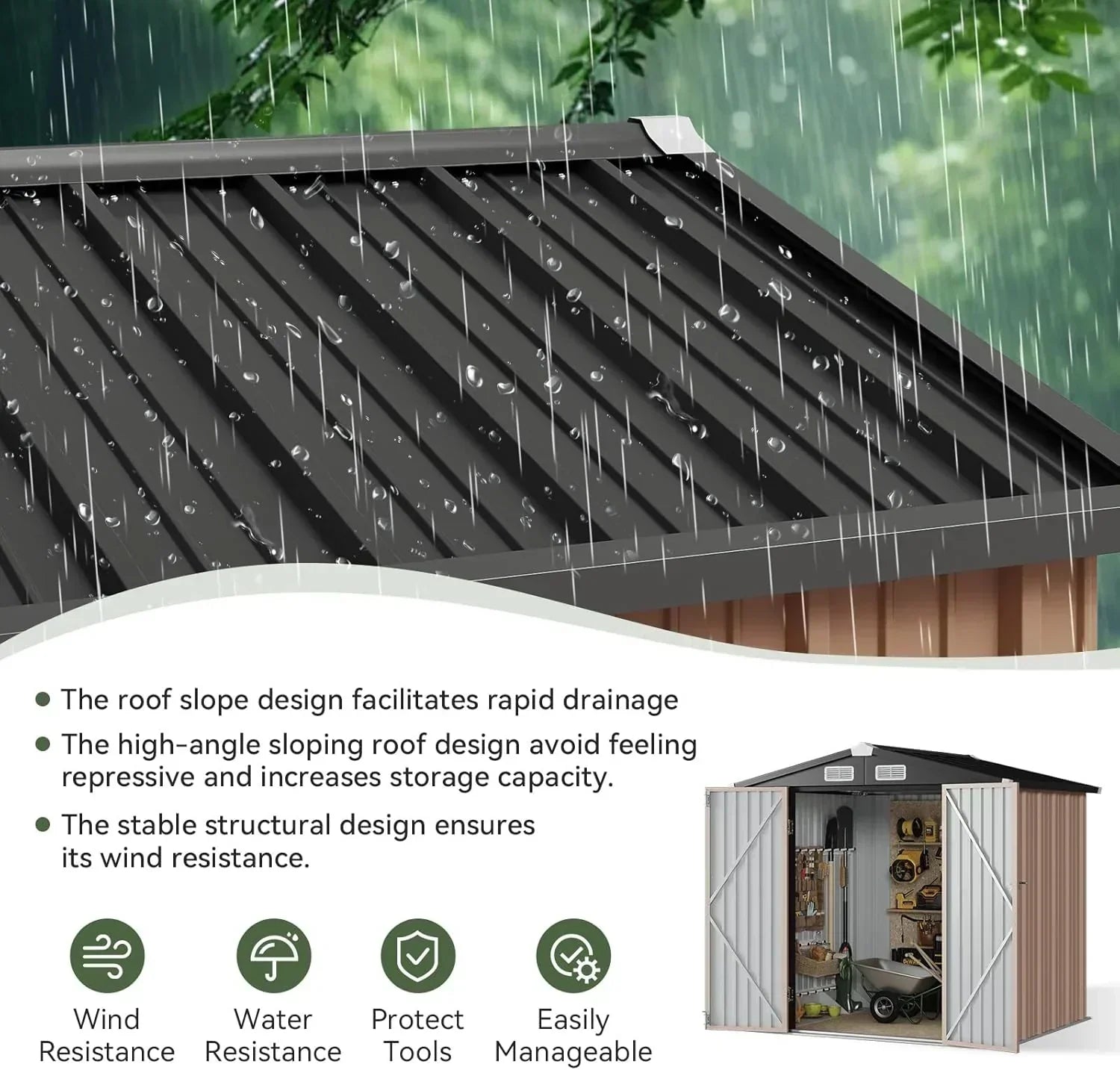 Aoxun 6.2x4 FT Shed Outdoor Storage Shed Metal Garden Shed Sloping Roof Tool Shed Bike Shed