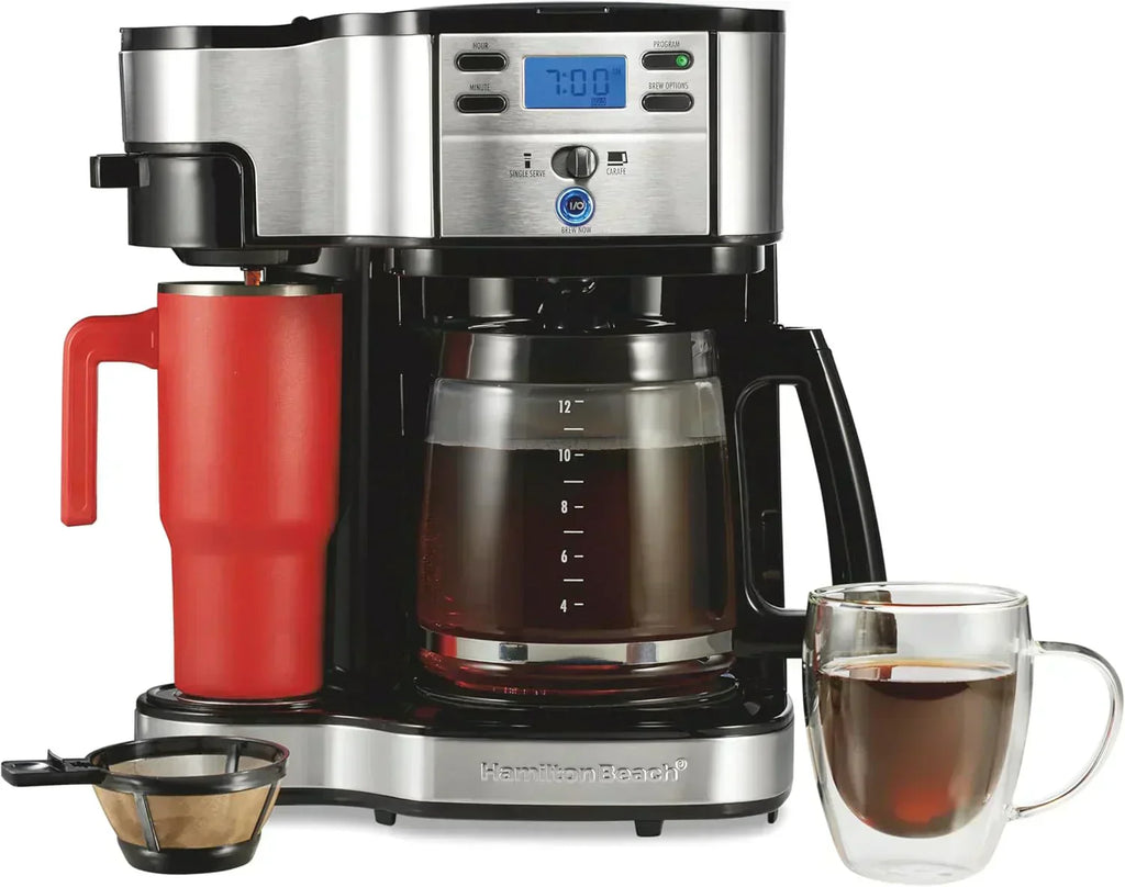 Hamilton Beach 2-Way 12 Cup Programmable Drip Coffee Maker Single Serve Machine Glass Carafe