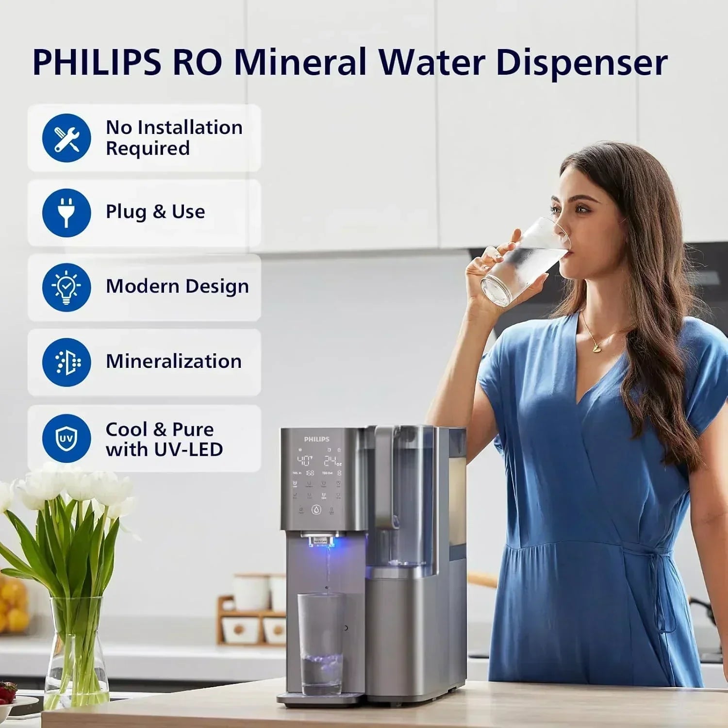 Reverse osmosis water filter countertop Philips 5-inch water filtration system purifier