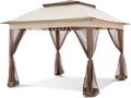 COOS BAY 11x11 Pop Up Gazebo with Mesh Netting, Instant Outdoor Canopy Tent, Water Resistant Shelter with UPF 50+ UV Protection, 121 Sq Ft Coverage, Beige