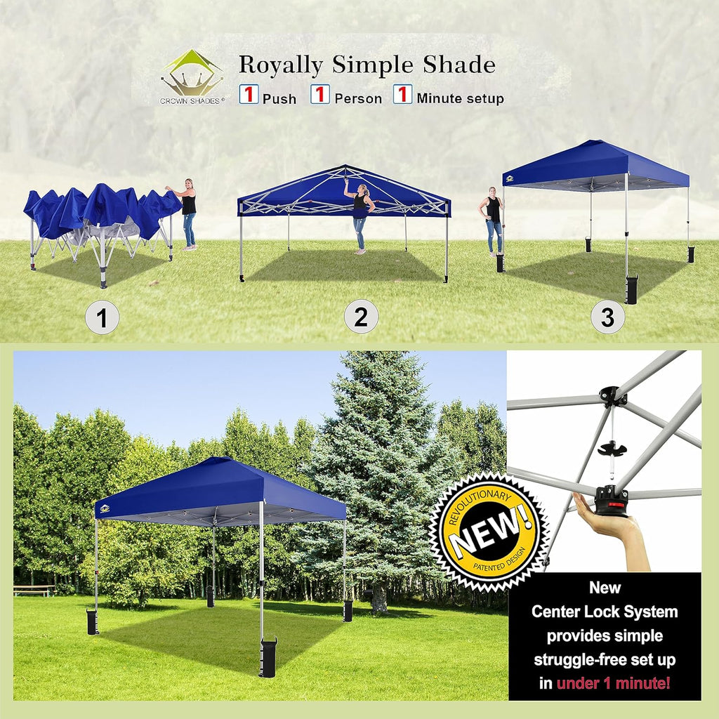 10x10 Pop-Up Awning One-Click Installation Beach Tent Outdoor Sunshade Silver Coated Top