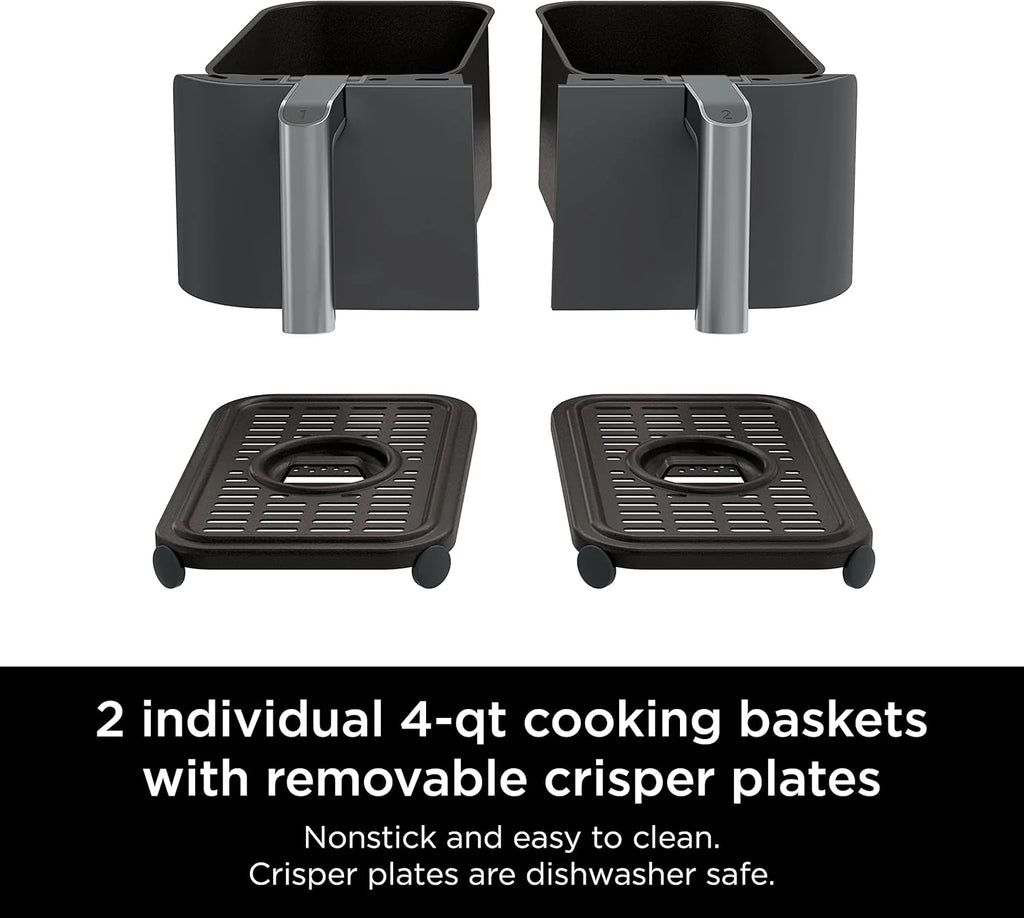 Ninja Foodi 10QT 6-in-1 DualZone Smart XL Air Fryer, 2 Independent 5QT Baskets, Smart Cook Thermometer, Match Cook, Smart Finish, Air Fry, Roast, Bake, Dehydrate, Reheat, Grey, DZ550