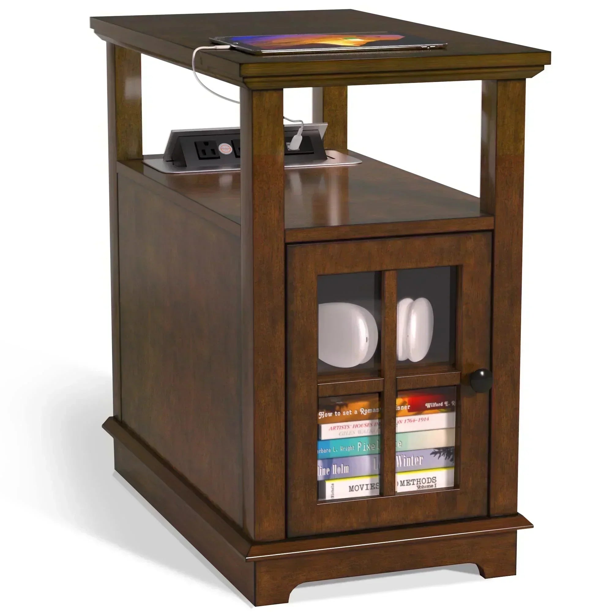 End Table with Hidden Charging Station Side Table with Storage