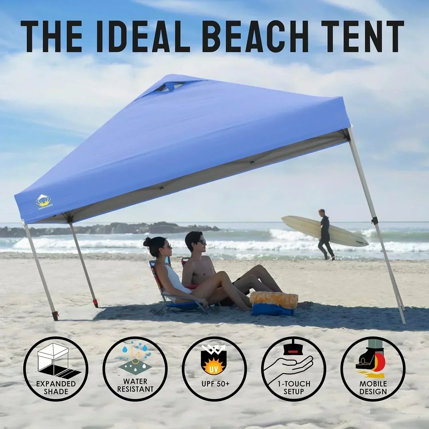 10x10 Pop-Up Awning One-Click Installation Beach Tent Outdoor Sunshade Silver Coated Top