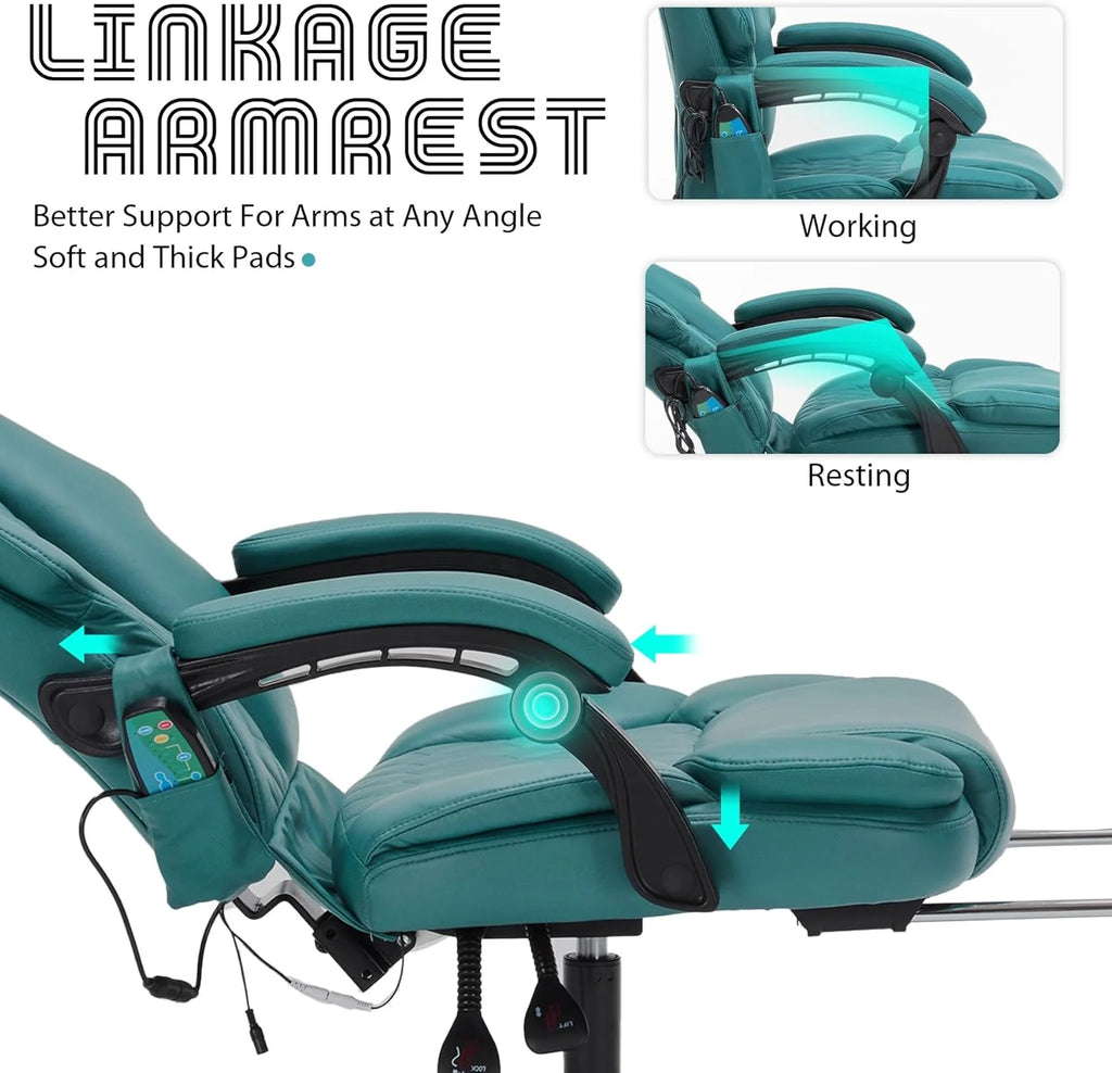 Massage Office Chair with Footrest 6 Point Vibration and Heating Home Executive Office Desk Chair