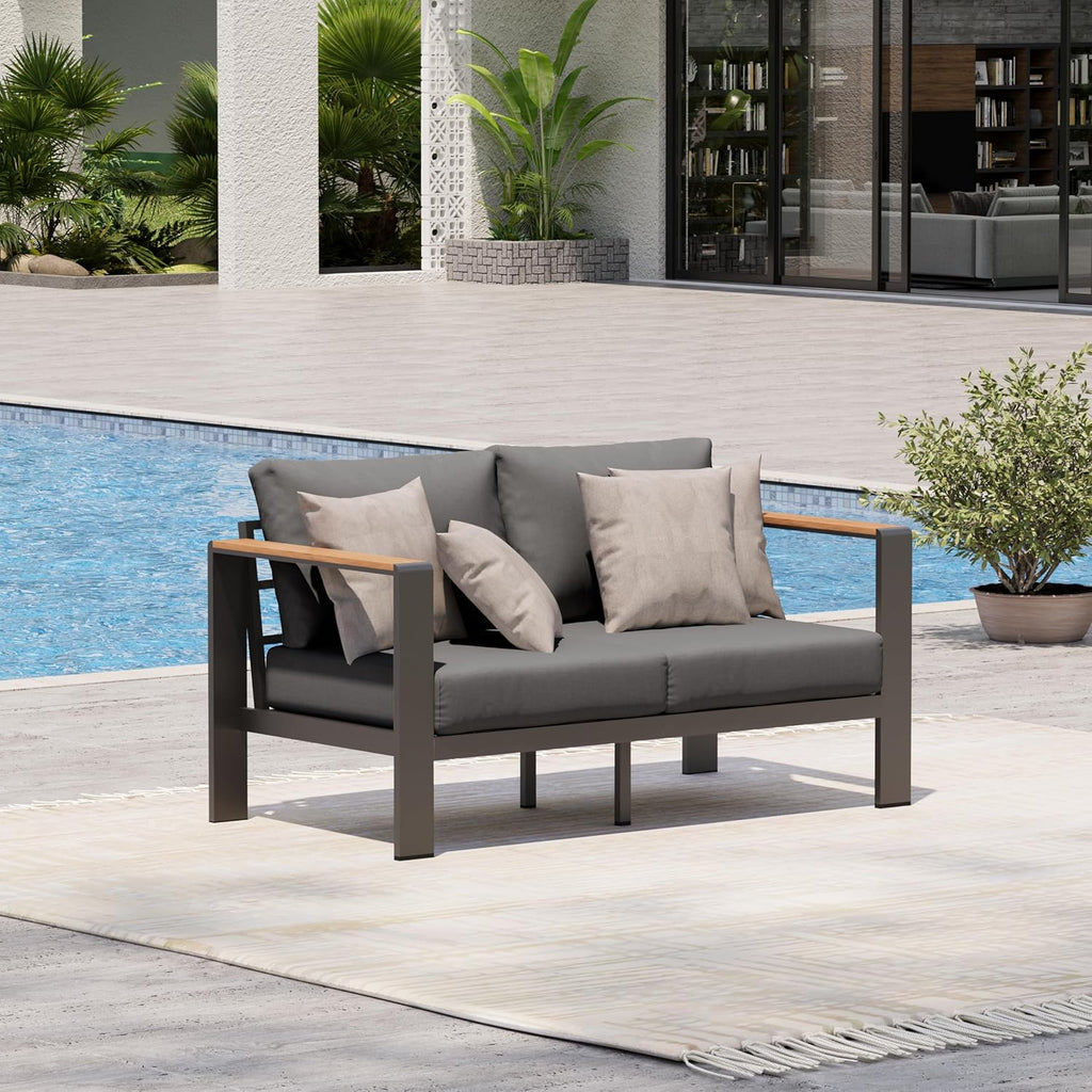 Aluminum Outdoor Patio Furniture Set with Coffee Table, 5 Piece Patio Conversation Sets, Outdoor Sectional Furniture for Porch, Balcony, Yard, Gray
