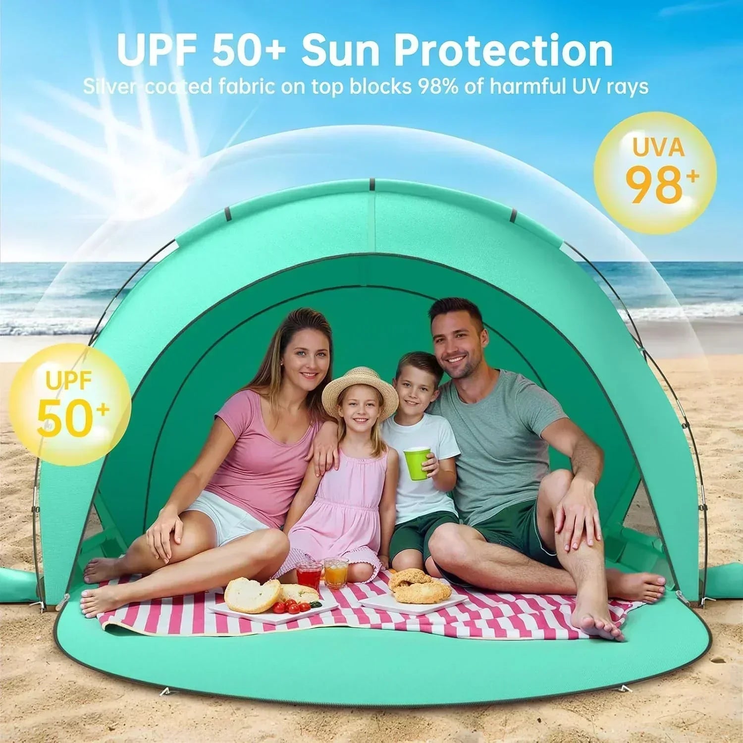 Beach Tent Sun Shelter Beach Shade Tent with UPF50+ UV Protection Beach Sun Shelter Beach Shade