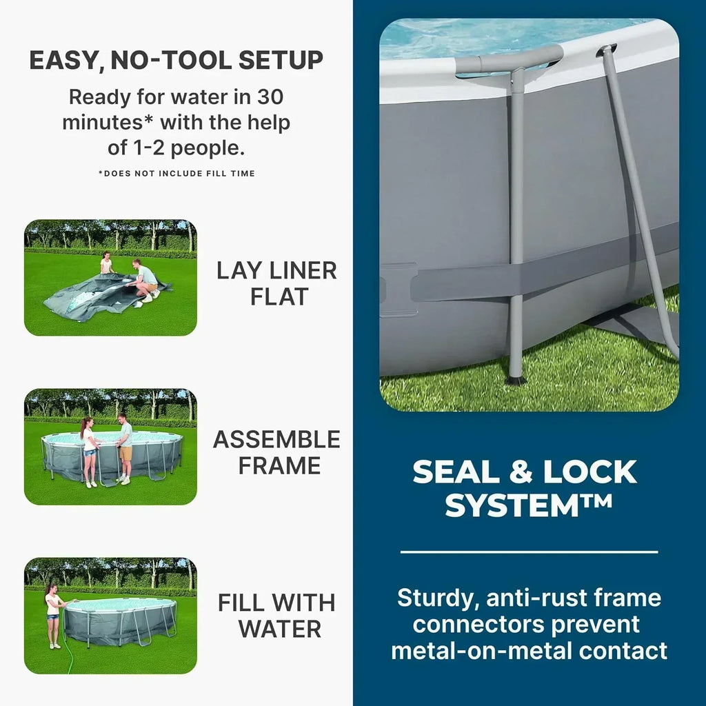 Power Steel 14' x 8'2 x 39.5 Oval Above Ground Pool Set Includes 530gal Filter Pump Ladder