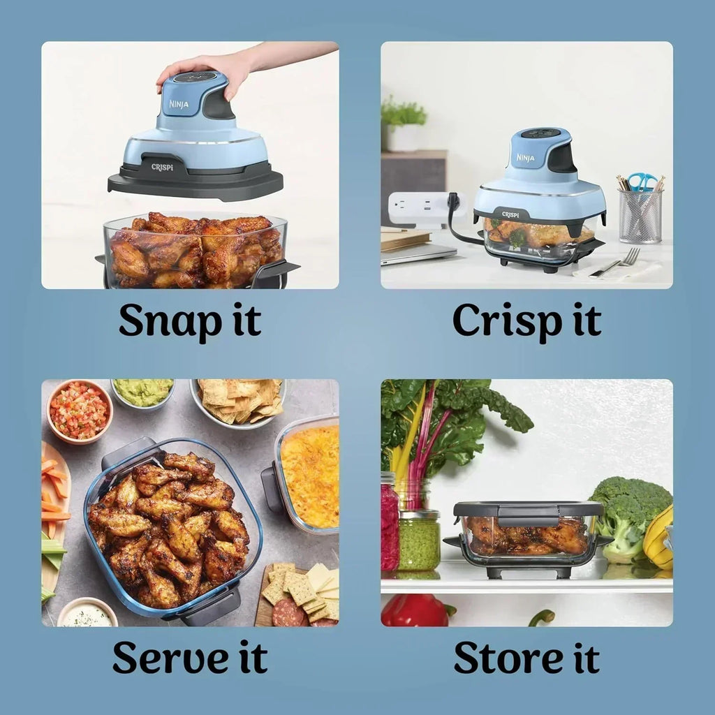 Ninja Crispi 4 in 1 Portable Glass Air Fryer Cooking System 4QT 6 Cup TempWare Glass Containers