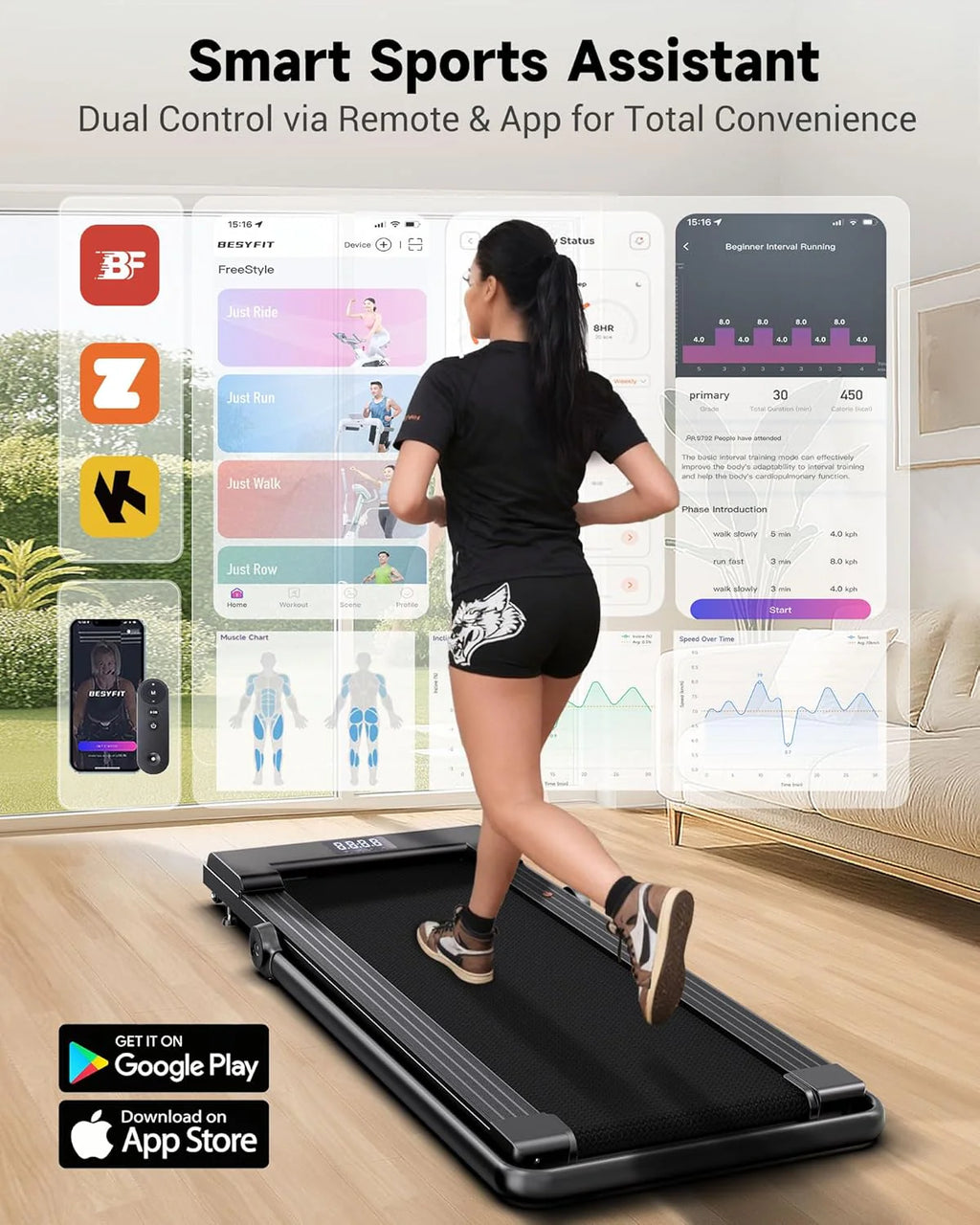 PulseDrive 8.7 MPH Walking Pad Treadmill Compact Under Desk Treadmill Walking Running Machine