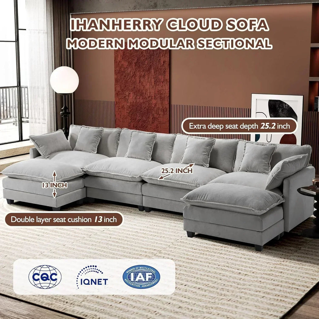 ihanherry 146-inch U-shaped modern sofa modular area cloud sofa