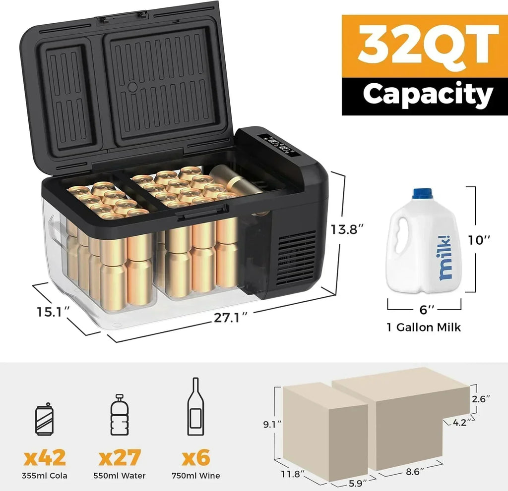 12V Refrigerator 21 Quart Portable Freezer 50 Hours Keep Cool Electric Cooler Car Refrigerator