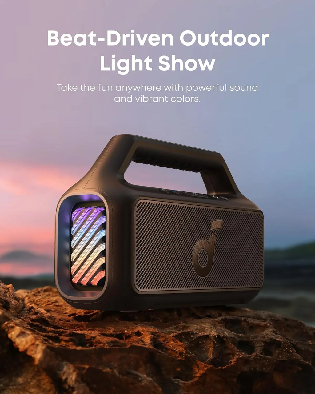 Outdoor Speaker, 80W, Subwoofer, BassUp 2.0, 24H Playtime, IPX7 Waterproof, Floatable, RGB Lights, USB-C, Custom EQ, Bluetooth 5.3, Portable for Camping, Beach, and Backyard