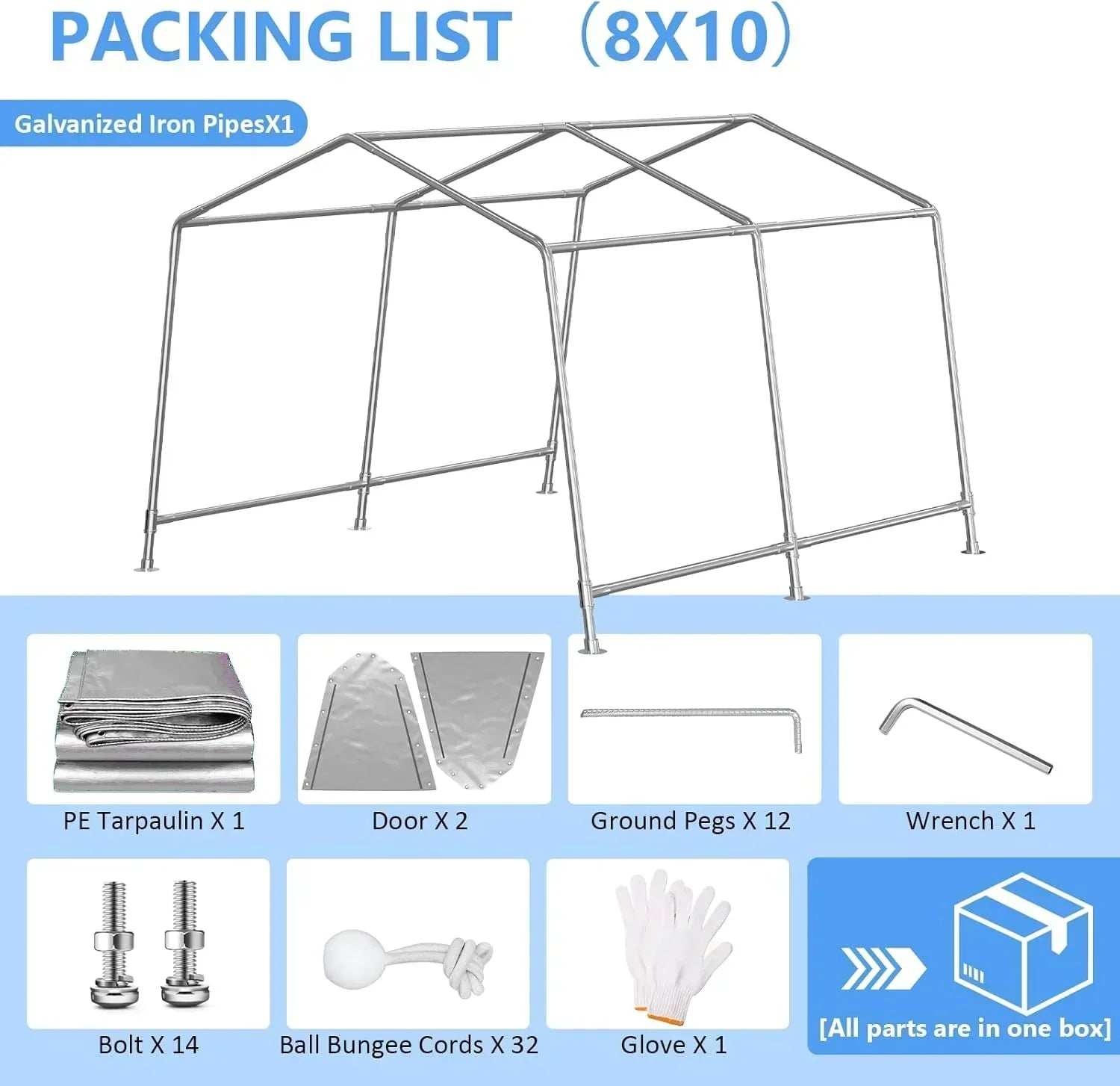 6x8 ft Heavy Duty Carport Tent Portable Garage Removable Side Walls Four Seasons Tarpaulin