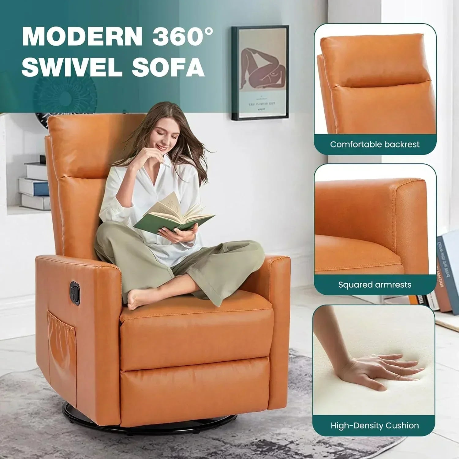 Swivel high-back rocking chair with footrest padded glider baby chair with comfortable deep seat