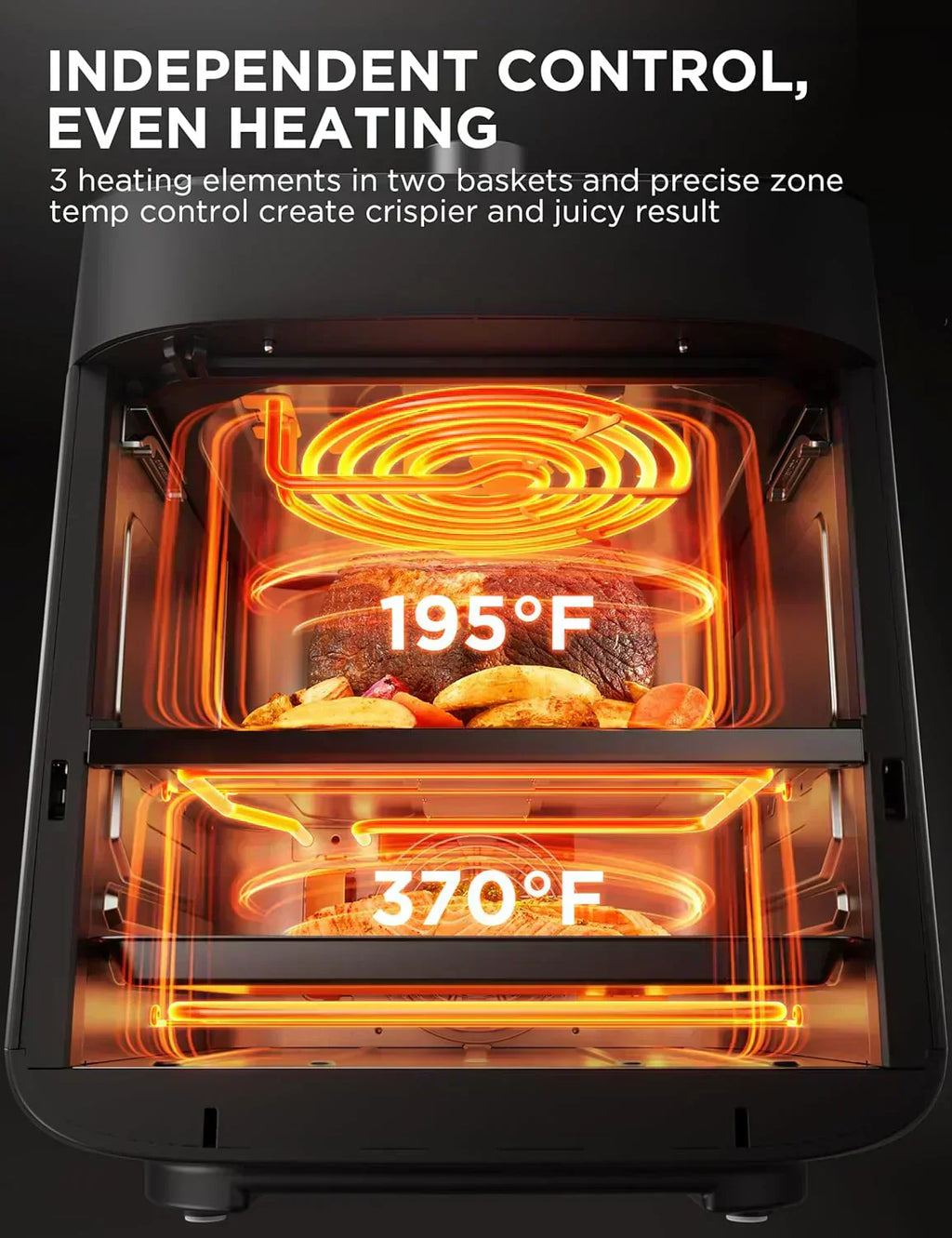 Dual Basket Air Fryer Oven 11 Quart 8 in 1 Functions Clear Window Smart Sync Finish Works