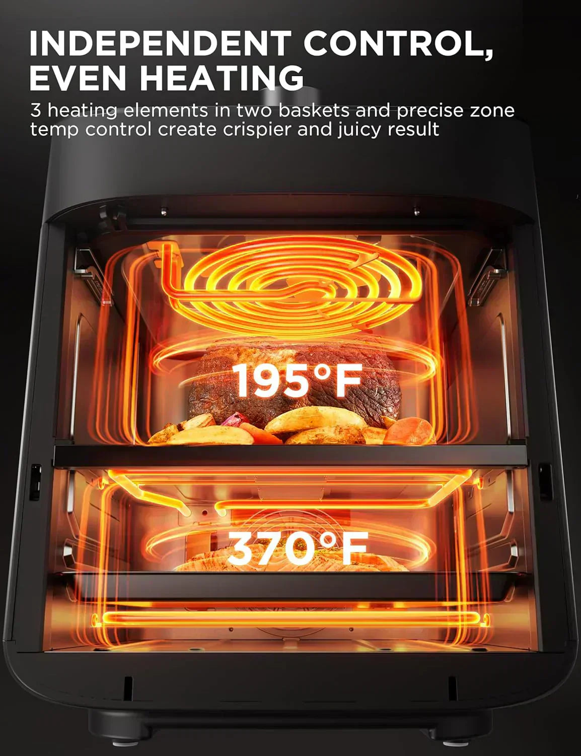 Dual Basket Air Fryer Oven 11 Quart 8 in 1 Functions Clear Window Smart Sync Finish Works