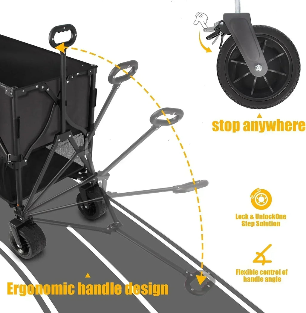 Double Decker Wagon Heavy Duty Collapsible 600LBS 400L Capacity Foldable Utility Cart
