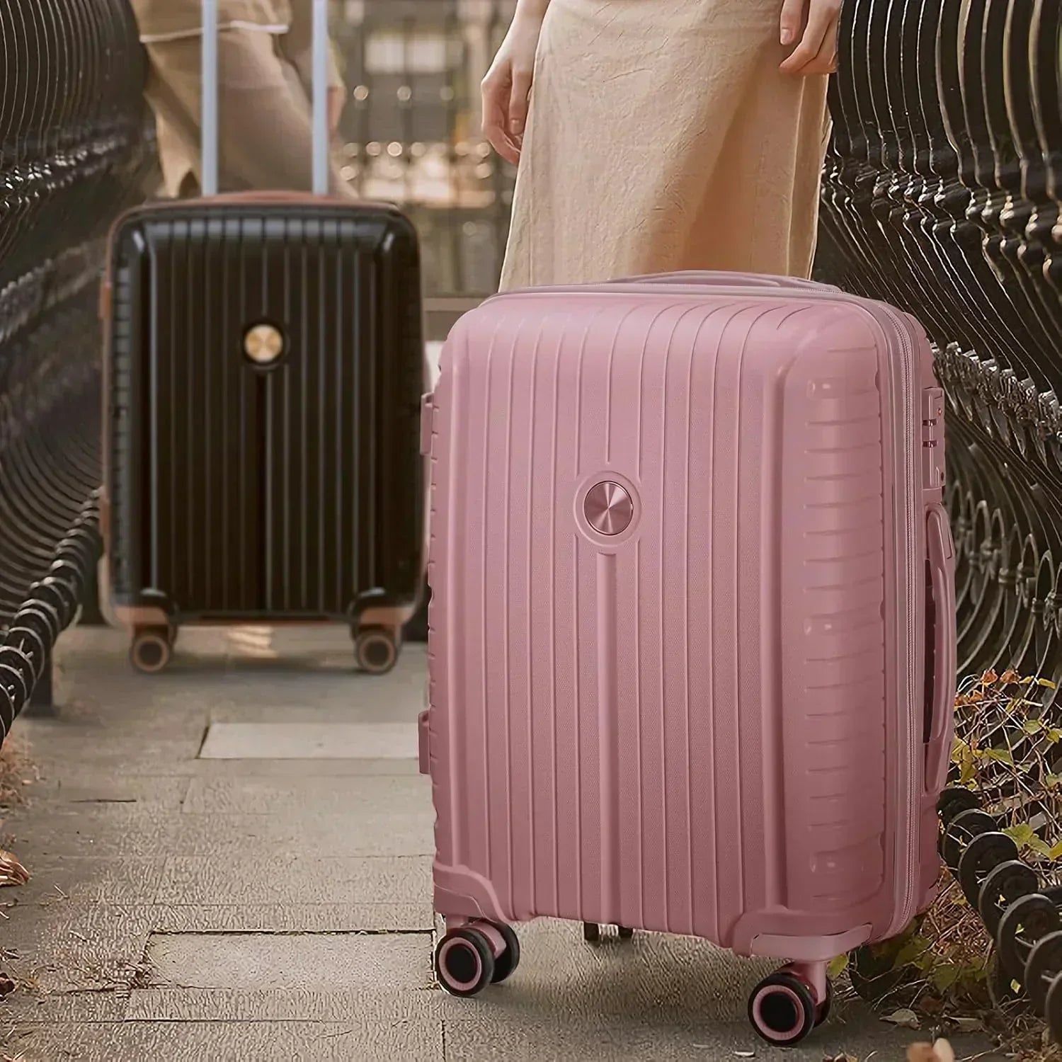 5-piece PP hardshell lightweight travel carry-on luggage set with dual spinner wheels