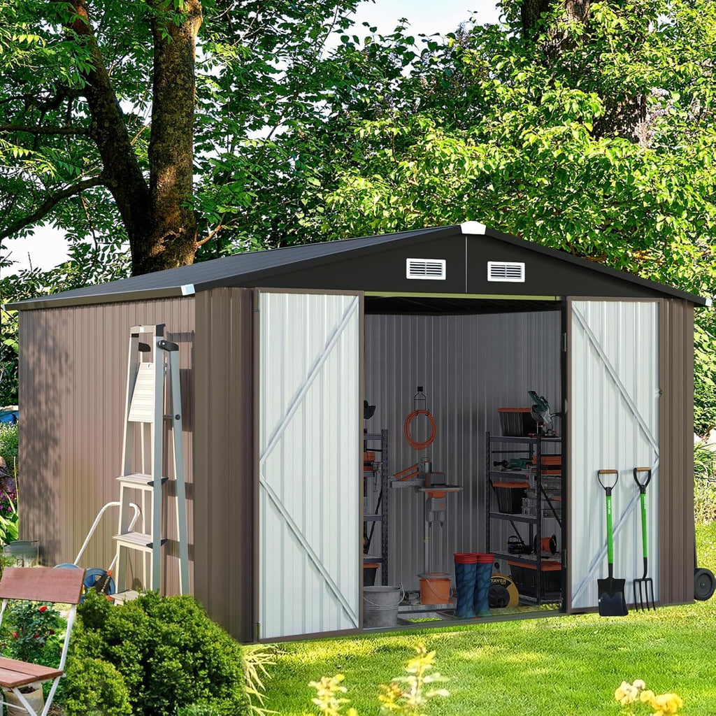 Aoxun 6.2x4 FT Shed Outdoor Storage Shed Metal Garden Shed Sloping Roof Tool Shed Bike Shed