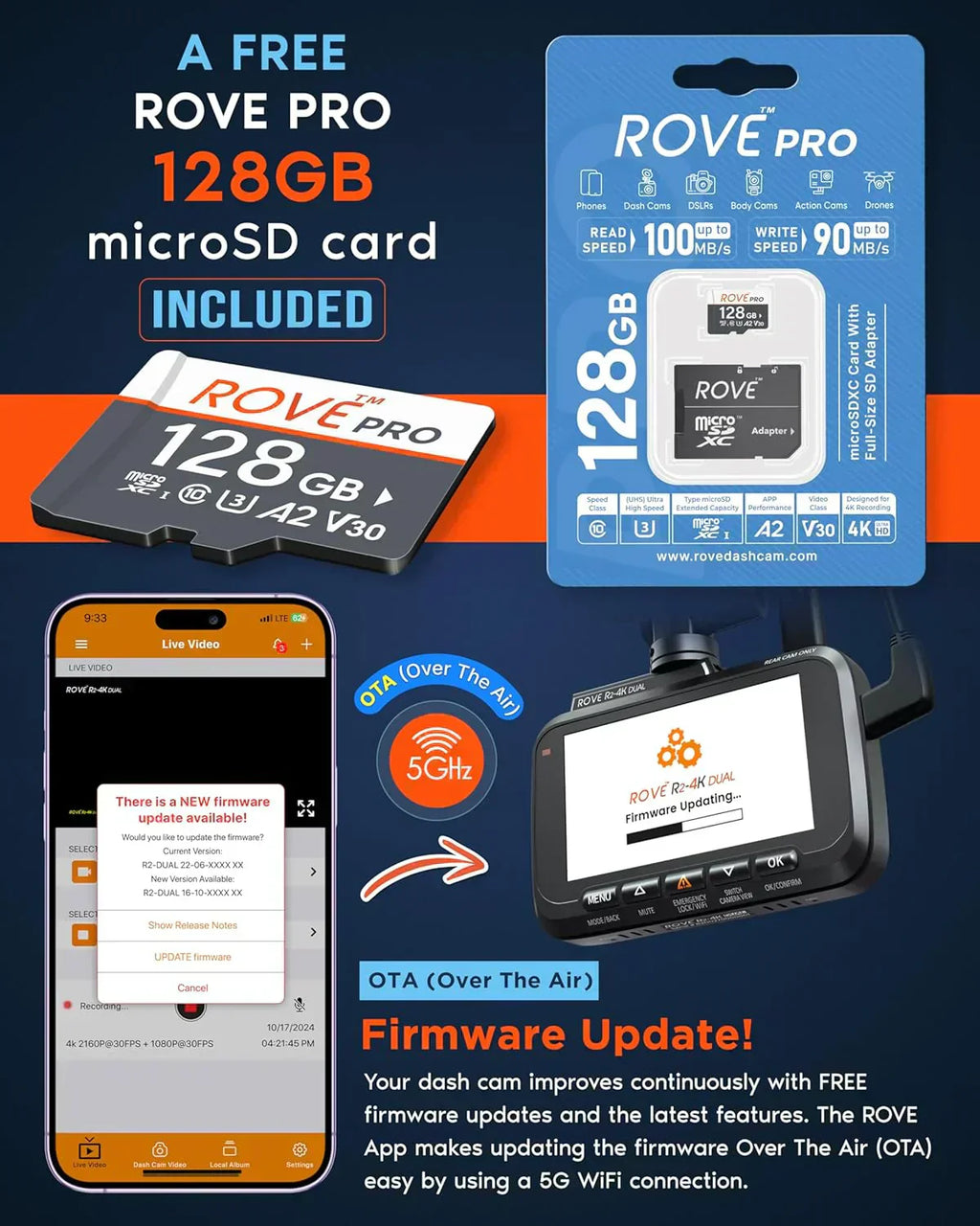 Driving recorder dual instrument cam front and rear Starvis 2 sensor free 128GB card 5G WiFi