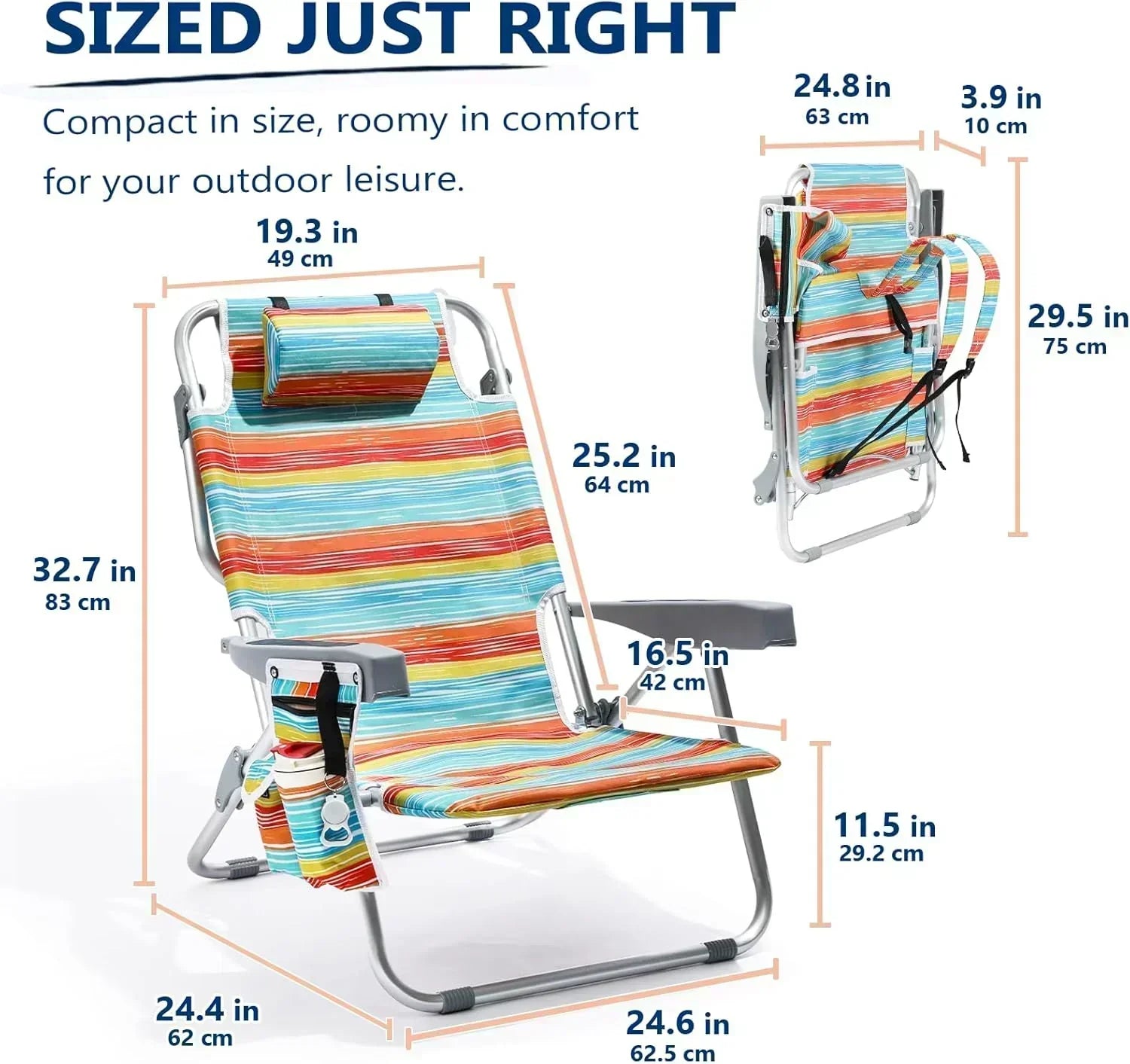 5-Position Aluminum Lay Flat Tall Backpack Beach Chairs 2 Pack Compact Portable Beach Chairs