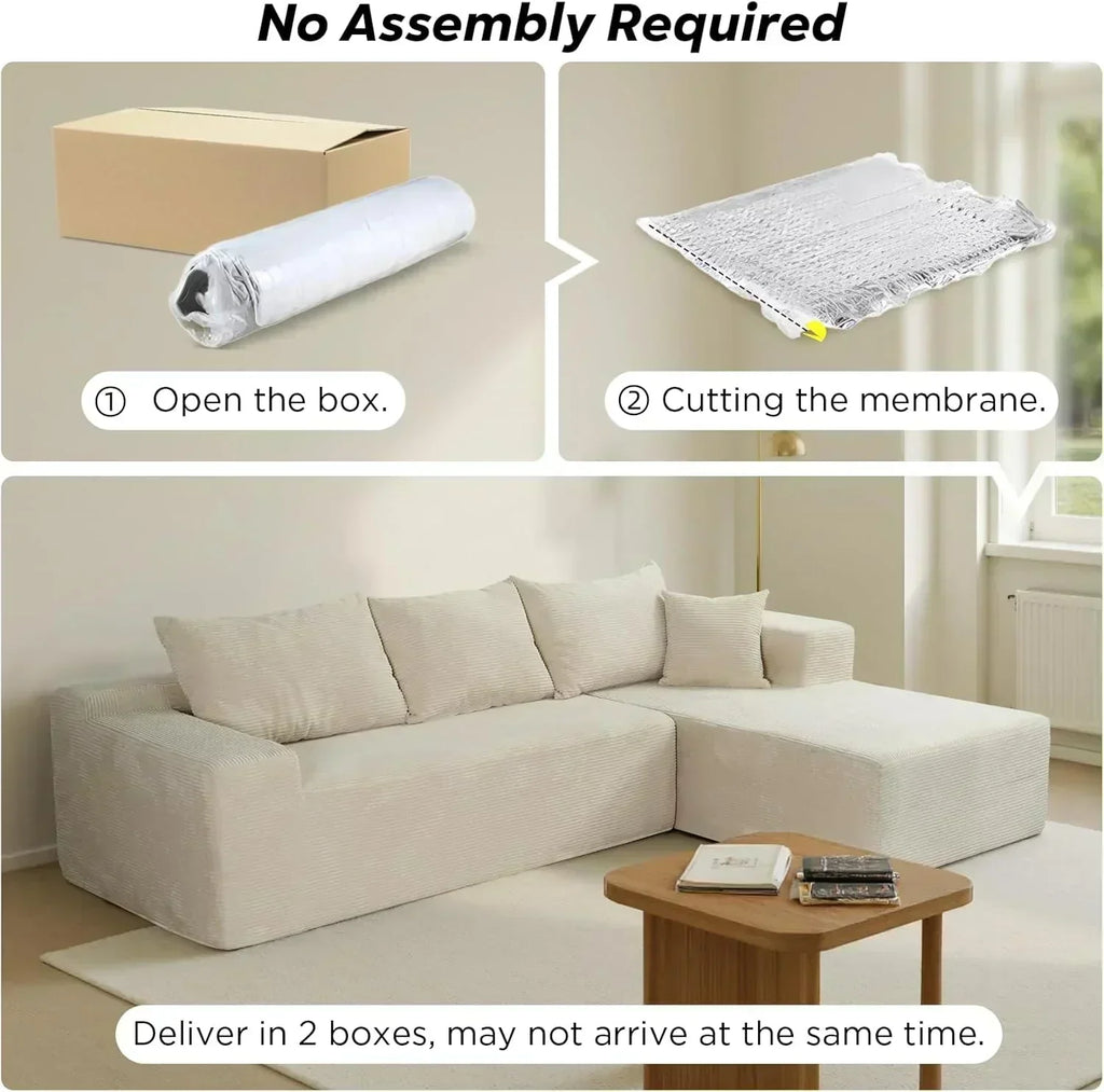 Cloud sofa with L-shaped lounge chair modern modular sofa with deep seats