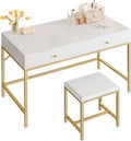 SUPERJARE 35.4 White and Gold Desk with 2 Drawers, Modern Makeup Vanity