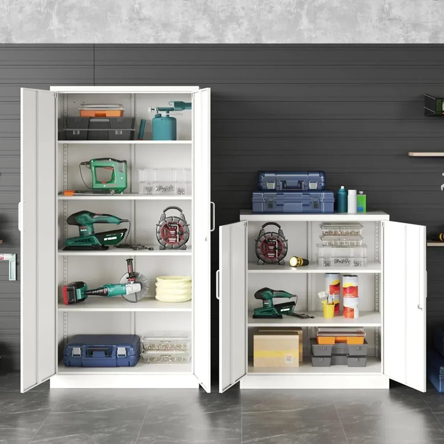 Metal Storage Cabinet with 2 Doors and 6 Shelves Black Metal Cabinet Garage Storage Cabinet