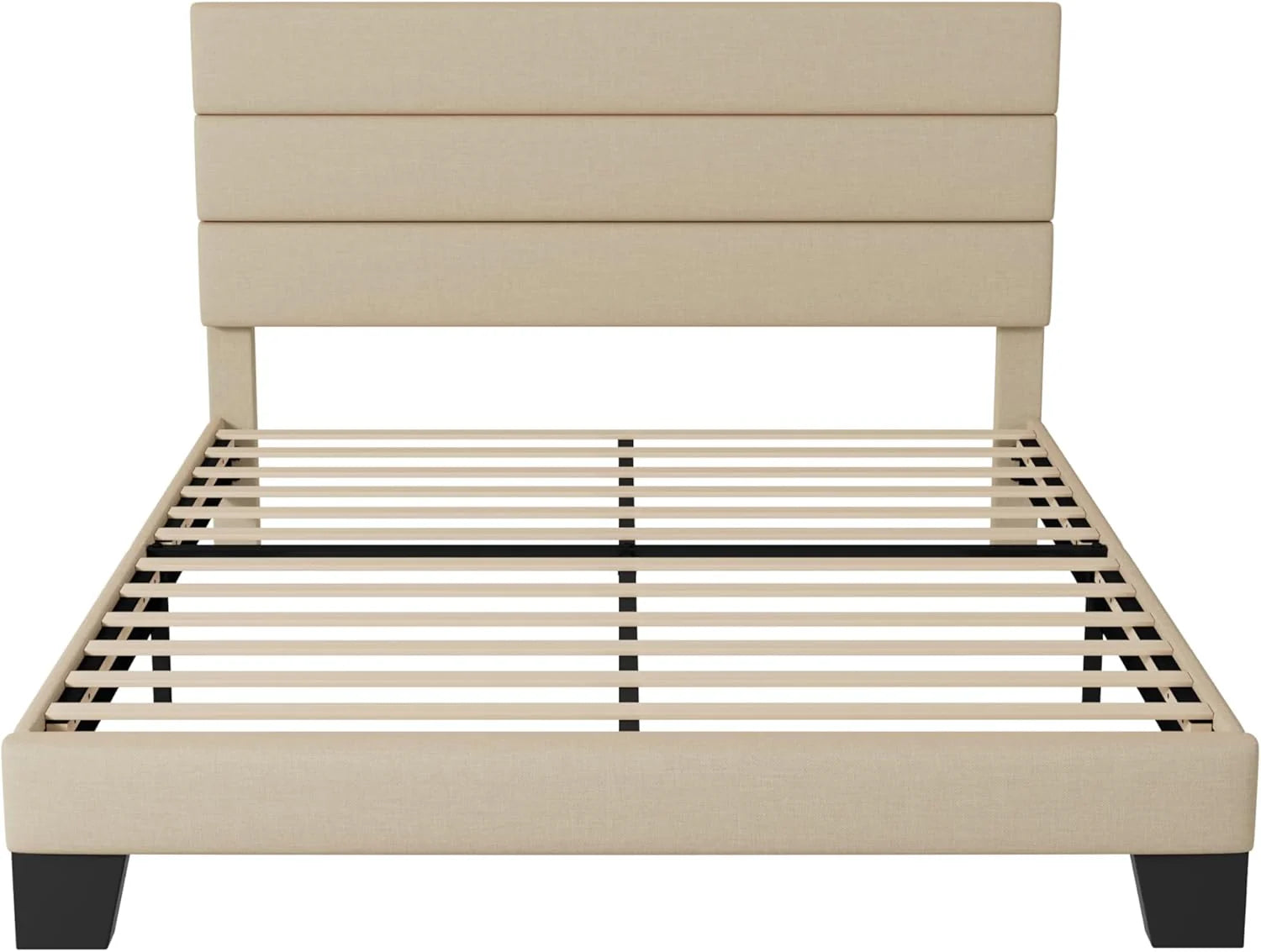 Allewie Queen Size Platform Bed Frame Fabric Upholstered Headboard Wooden Slats Support