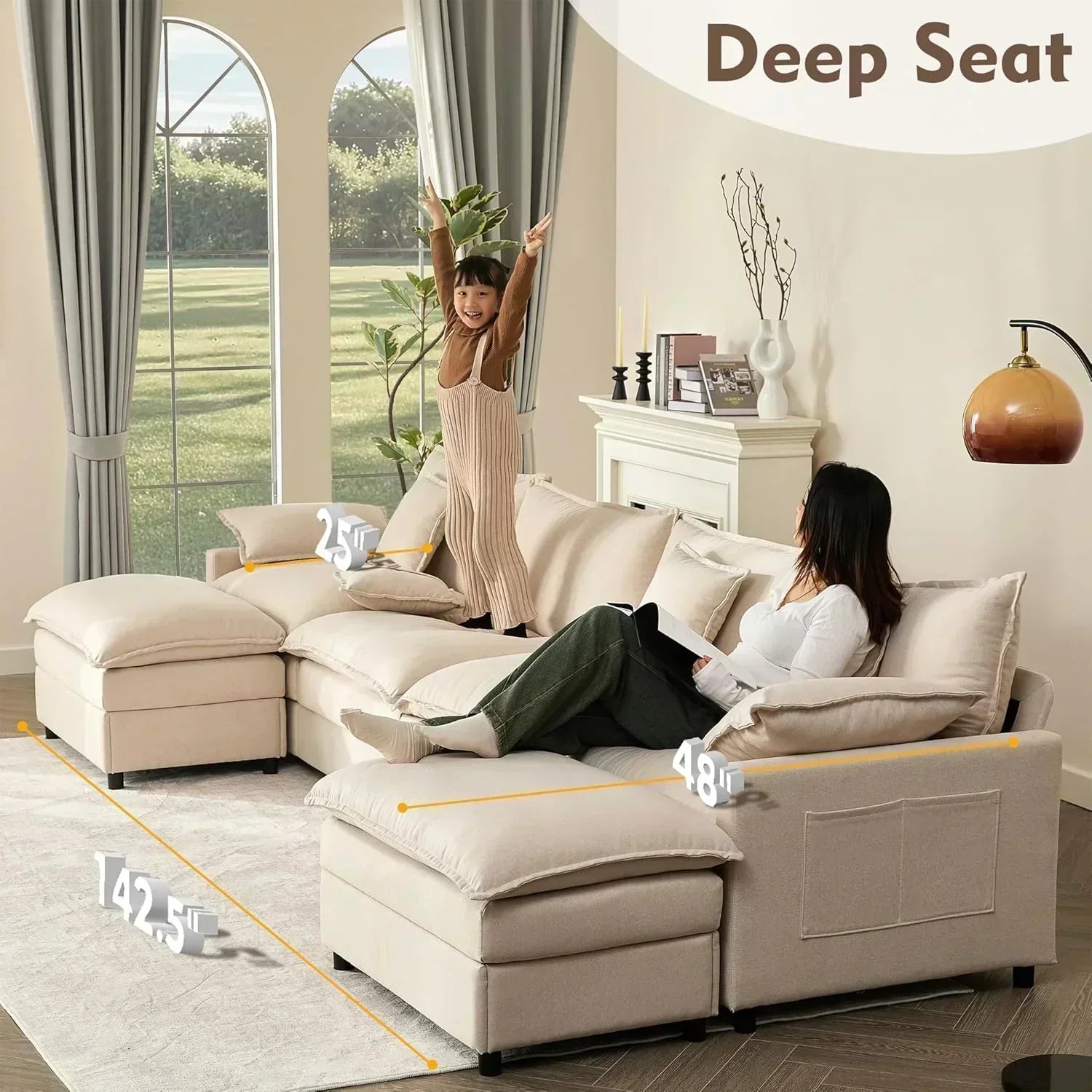108 U-shaped sofa modular sofa three-seater comfortable cloud sofa