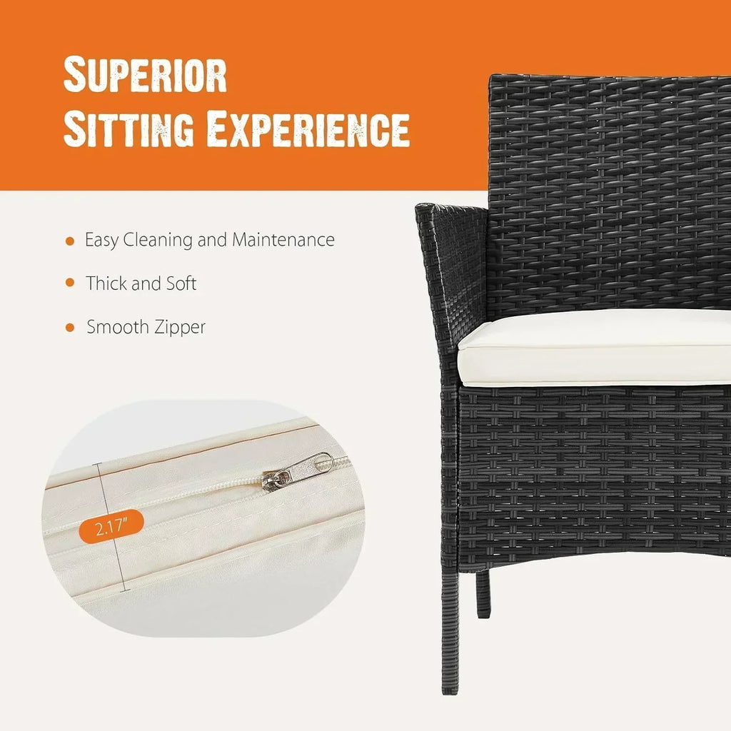 Sweetcripy Patio Furniture Set 3 Pieces Outdoor Furniture with Soft Cushion and Glass Table