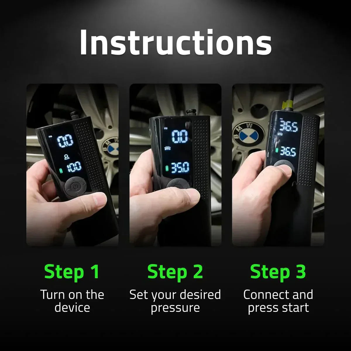 Airmoto Tire Inflator Portable Air Compressor Car Tire Air Pump with Digital Pressure Gauge