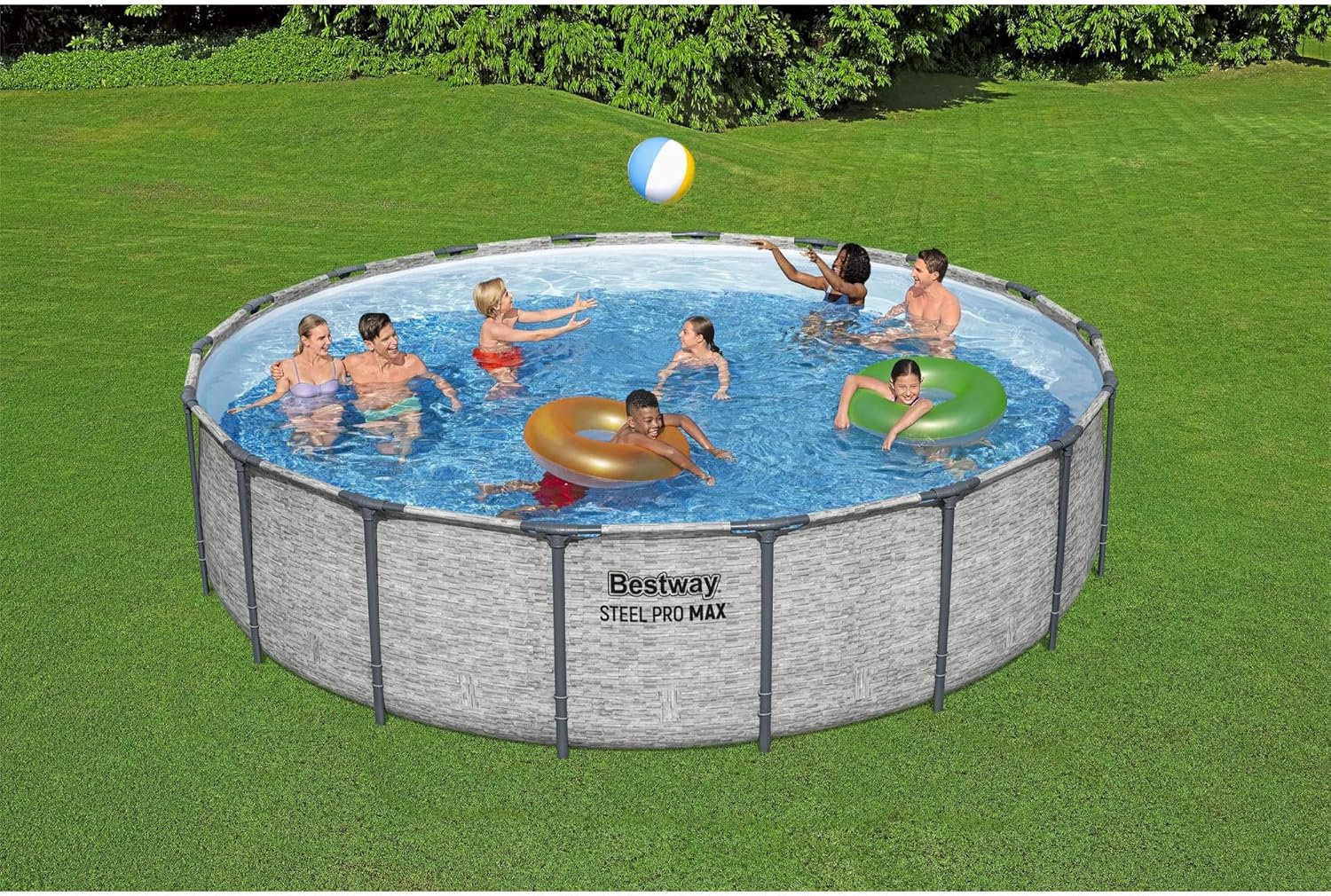 Steel Pro MAX 14 Foot x 48 Inch Round Metal Frame Above Ground Outdoor Swimming Pool Set