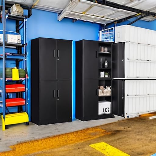Metal Storage Cabinet with 2 Doors and 6 Shelves Black Metal Cabinet Garage Storage Cabinet