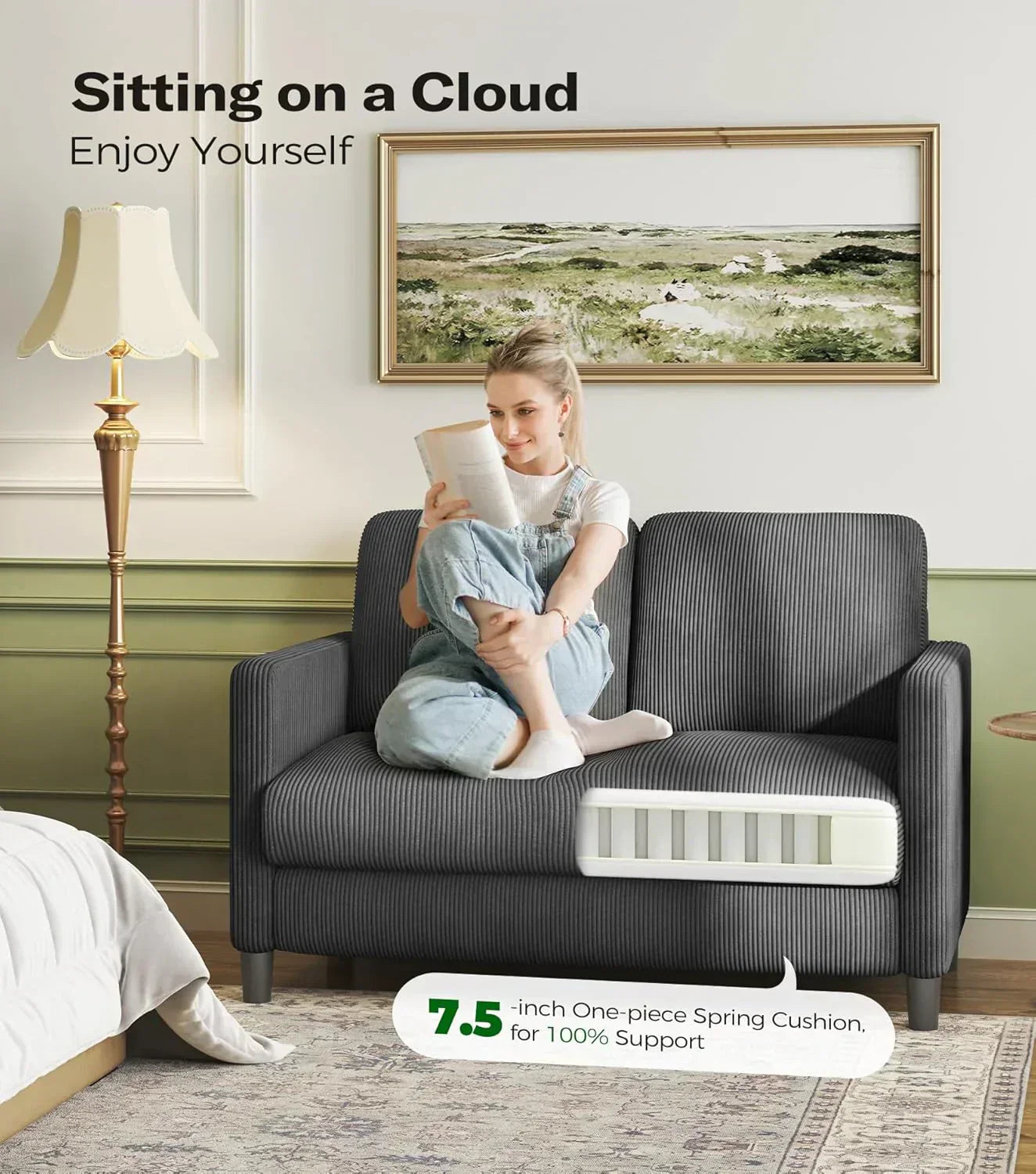 Loveseat Sofa 51 Love Seat Comfy Corduroy Small Loveseat Tool-Free Setup Couch