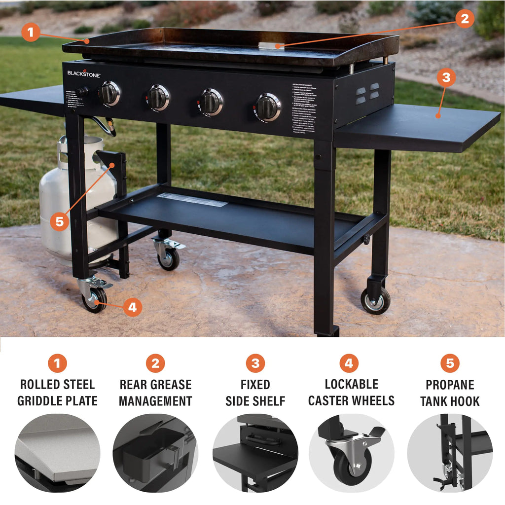Blackstone 36 Inch Gas Griddle Cooking Station 4 Burner Flat Top Gas Grill Propane Fuelled