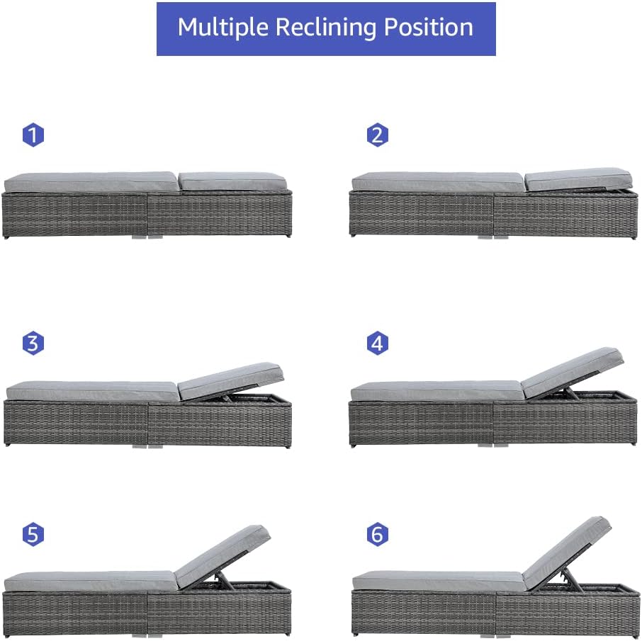 Patiorama Outdoor Patio Lounge Chair Elegant Reclining Adjustable Pool Rattan Chaise Chair
