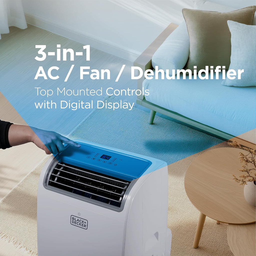 BLACK+DECKER 10,000 BTU Portable Air Conditioner for Rooms up to 450 Sq. with Remote Control, White