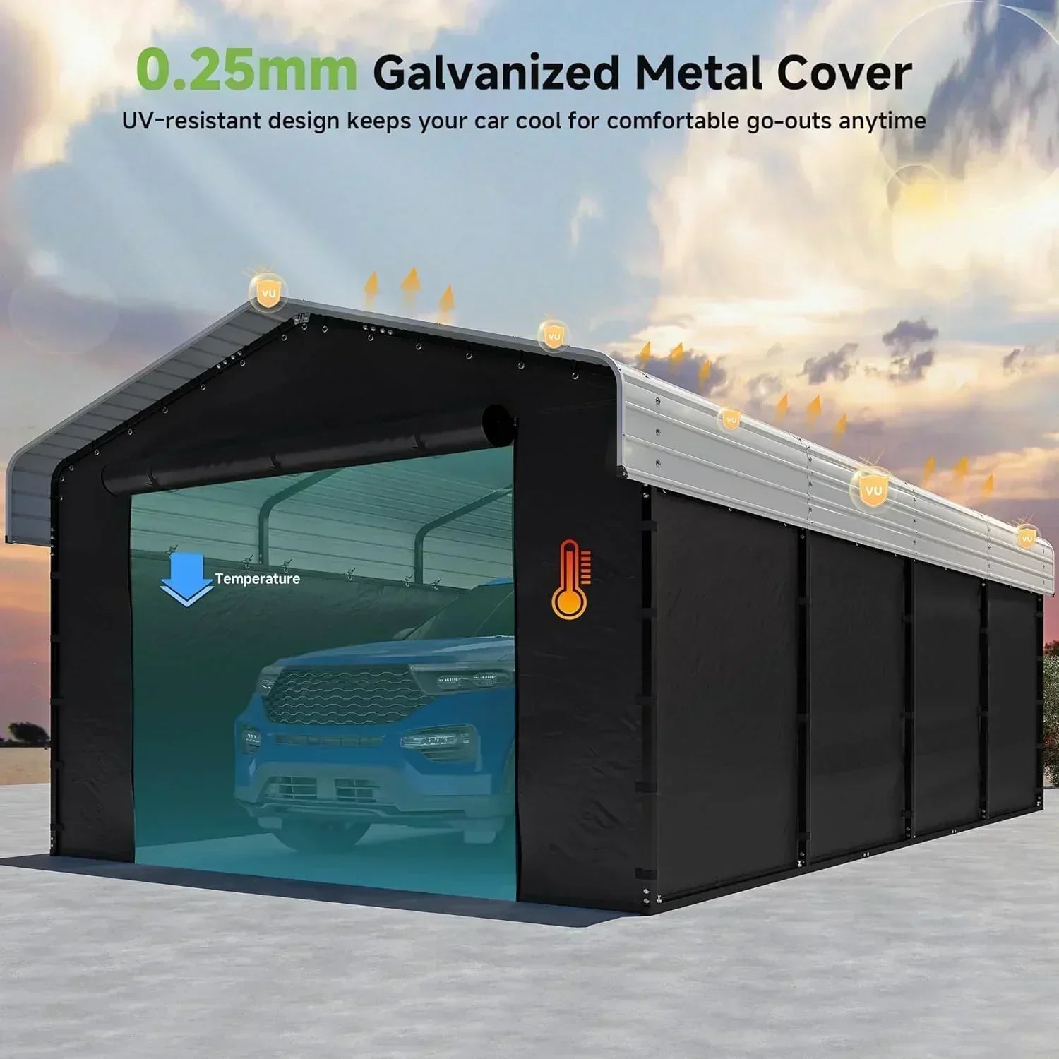 10'x15' Heavy Duty Metal Carport Outdoor Garage Car Shelter Shade with Heavier Frame
